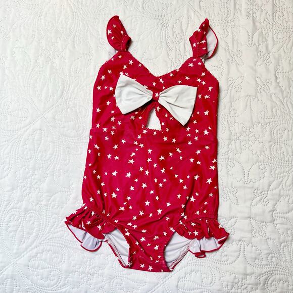 SweetHoney One Piece Red Stars Swim Suit Size 4T - Picture 2 of 6